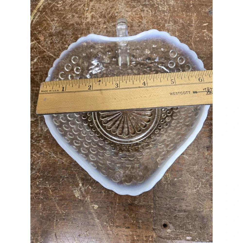 Vintage Anchor Hocking Moonstone Opalescent Hobnail Heart Nappy Dish 1940s
